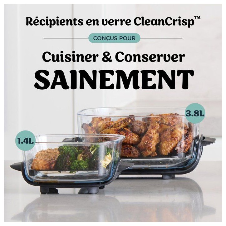 Récipient en verre 2,3 L avec couvercle et plaque pour NINJA CRISPi - CleanCrisp 1077ZT101EUK - Sans PFAS Récipient en verre 2,3 L avec couvercle et plaque pour NINJA CRISPi - CleanCrisp 1077ZT101EUK - Sans PFAS