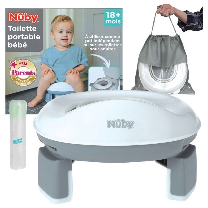 Pot de voyage portable pour tout-petits - NUBY - Avec sac de rangement - Gris / Blanc Pot de voyage portable pour tout-petits - NUBY - Avec sac de rangement - Gris / Blanc