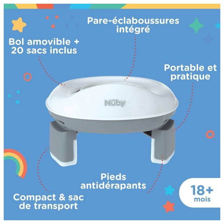 Pot de voyage portable pour tout-petits - NUBY - Avec sac de rangement - Gris / Blanc Pot de voyage portable pour tout-petits - NUBY - Avec sac de rangement - Gris / Blanc