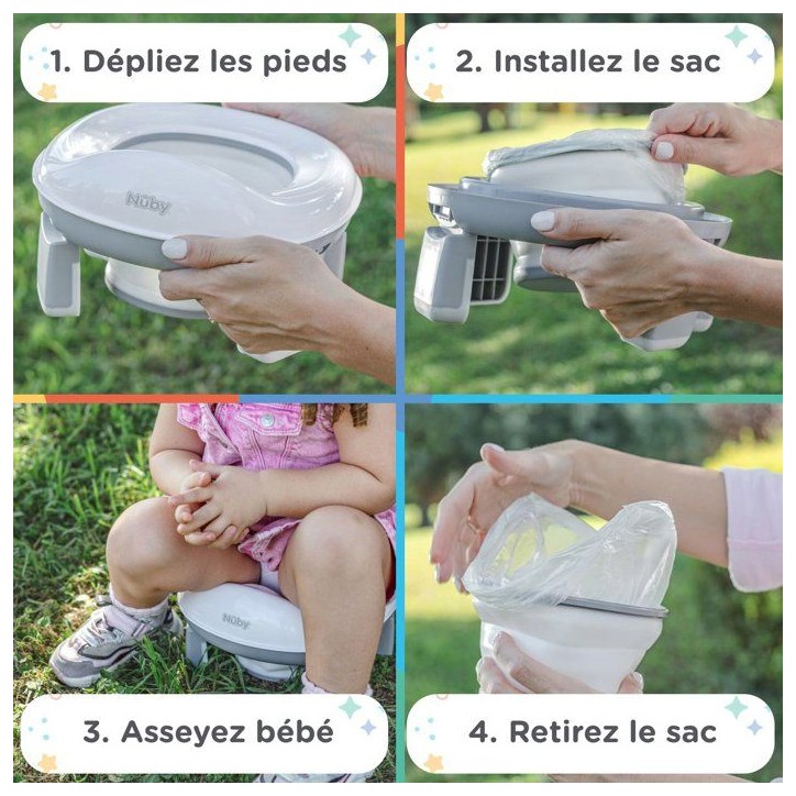 Pot de voyage portable pour tout-petits - NUBY - Avec sac de rangement - Gris / Blanc Pot de voyage portable pour tout-petits - NUBY - Avec sac de rangement - Gris / Blanc
