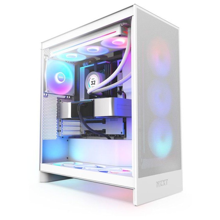 Boîtier PC Moyen Tour - NZXT - H7 Flow RGB (2024) - RGB intégré - Coloris Blanc - Flux d'air optimisé Boîtier PC Moyen Tour - NZXT - H7 Flow RGB (2024) - RGB intégré - Coloris Blanc - Flux d'air optimisé