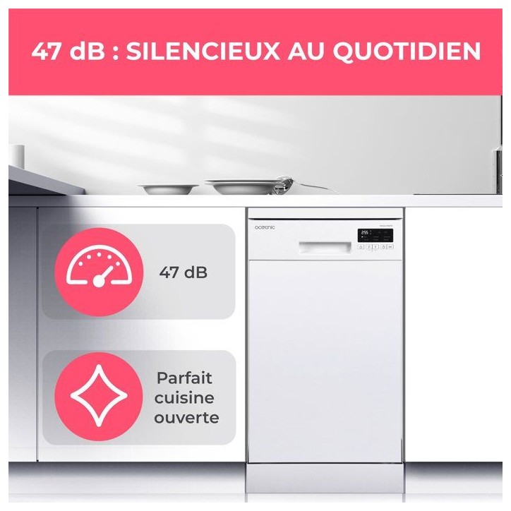Lave-vaisselle pose libre OCEANIC OCEALV1047W - 10 couverts - Induction - L45cm - 47 dB - Blanc