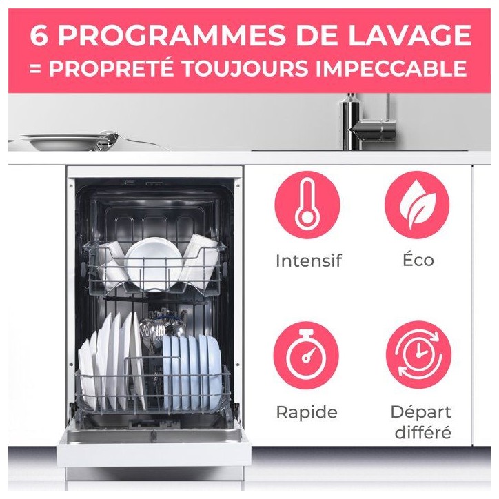 Lave-vaisselle pose libre OCEANIC OCEALV1047W - 10 couverts - Induction - L45cm - 47 dB - Blanc