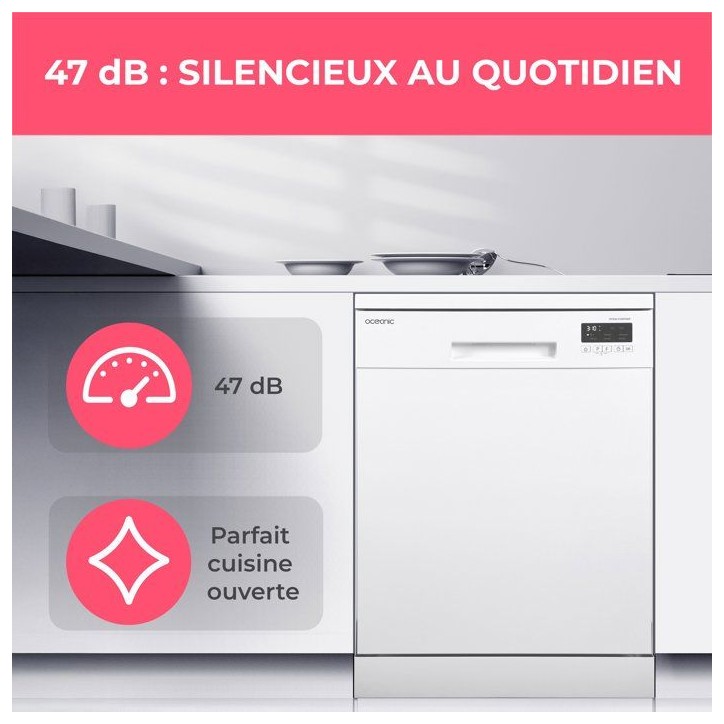 Lave-vaisselle pose libre OCEANIC OCEALV1247DWP - 12 couverts - Induction - L60cm - 47 dB - Blanc