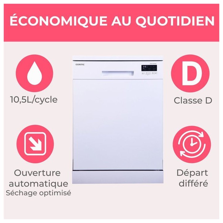 Lave-vaisselle pose libre OCEANIC OCEALV1247DWP - 12 couverts - Induction - L60cm - 47 dB - Blanc