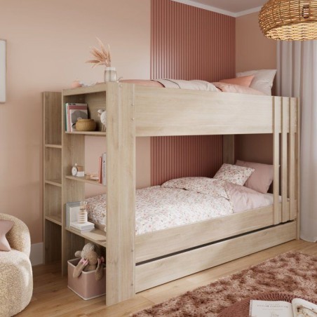 Lits superposés et tiroir lit - ESCALE - L 224,5 x H 141,6 x P 98 - 3 couchages - montage réversible - PARISOT
