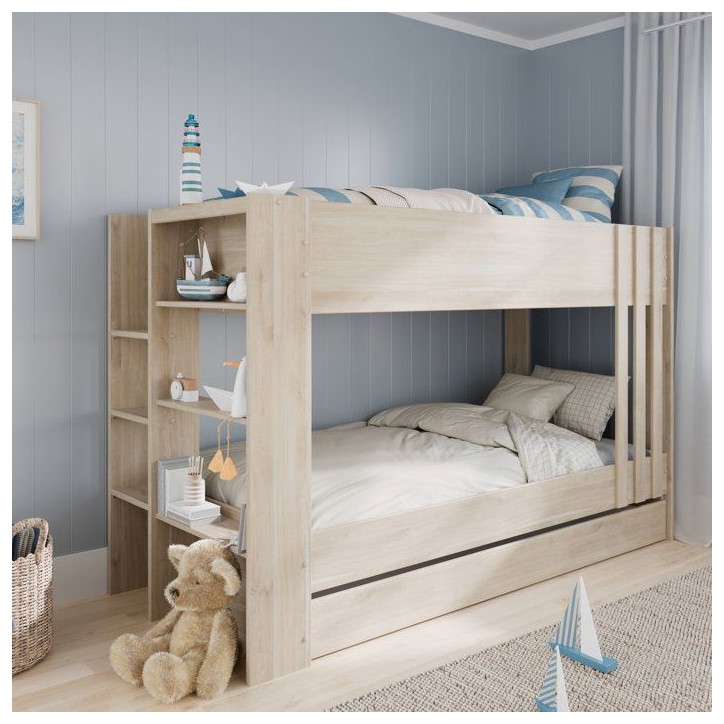 Lits superposés et tiroir lit - ESCALE - L 224,5 x H 141,6 x P 98 - 3 couchages - montage réversible - PARISOT Lits superposés et tiroir lit - ESCALE - L 224,5 x H 141,6 x P 98 - 3 couchages - montage réversible - PARISOT