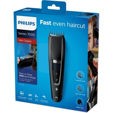 Tondeuse cheveux - PHILIPS - HC5632/15 - 28 hauteurs de coupe - 3 sabots - 90 min autonomie