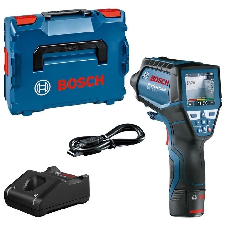Détecteur thermique Bosch Professional GIS 1000 C avec batterie 12V 2,0Ah, carte Quickstart, cable USB, en L-Boxx - 0601083301