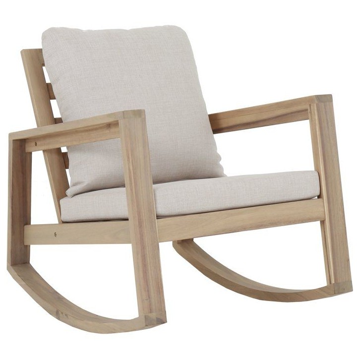Fauteuil rocking chair de jardin Phuket - PROLOISIRS - - Bois acacia FSC - Coussins déhoussables inclus