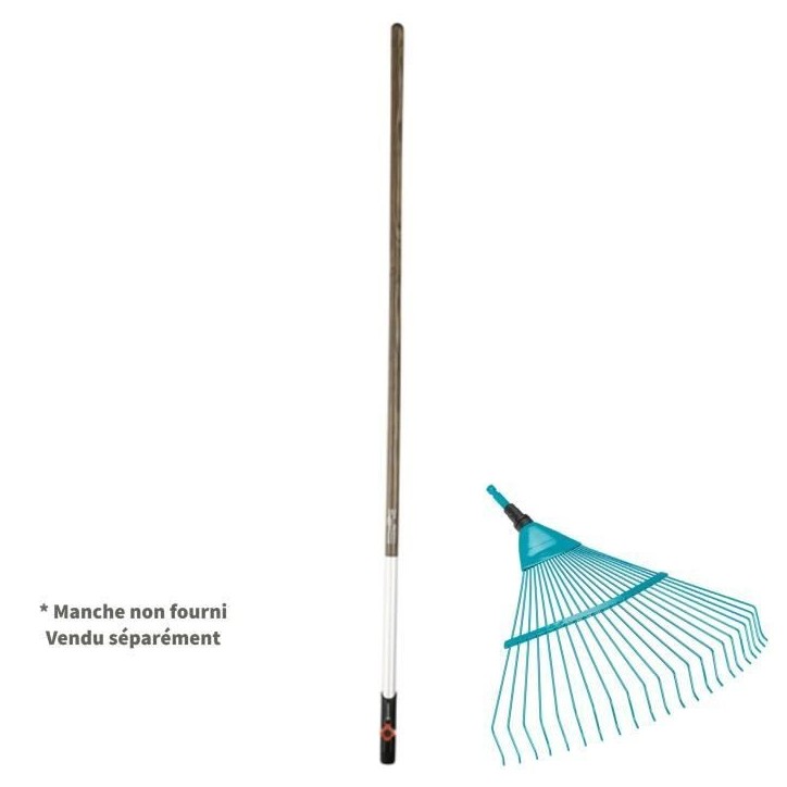 GARDENA Râteau a gazon 50cm Combisystem - Fil de fer solide - 22 dents – Ratissage petite surface herbe – Garantie 25 ans