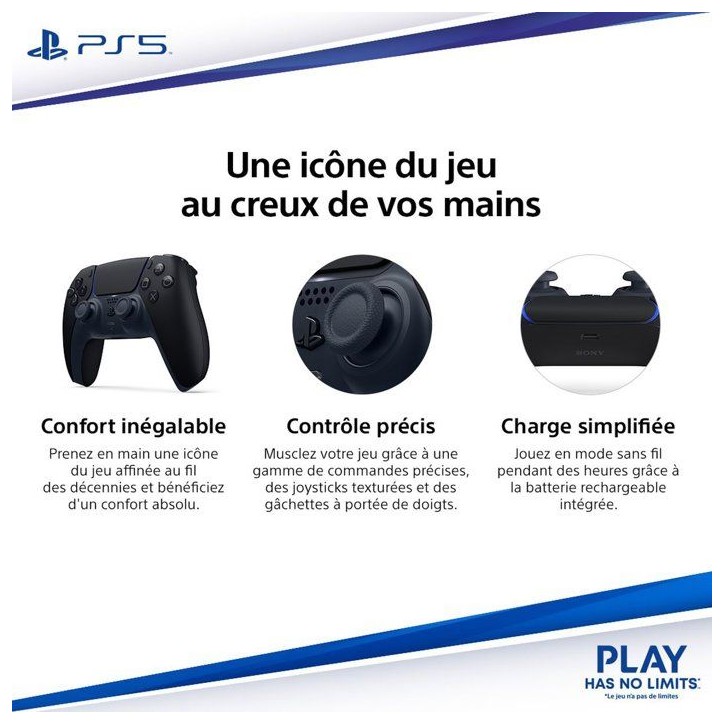 Manette sans fil DualSense– Midnight Black - Avec câble USB pour PC Manette sans fil DualSense– Midnight Black - Avec câble USB pour PC