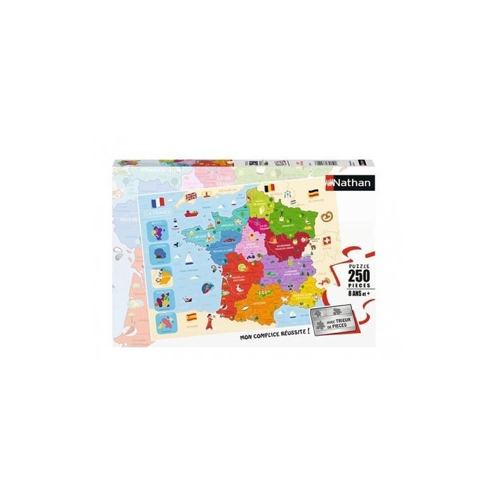 Puzzle 250 p carte de France - NATHAN JEUX - Bleu - Carton - 250 pieces - Des 6 ans