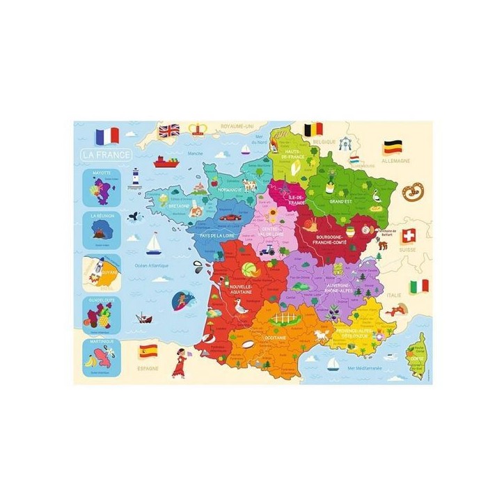 Puzzle 250 p carte de France - NATHAN JEUX - Bleu - Carton - 250 pieces - Des 6 ans