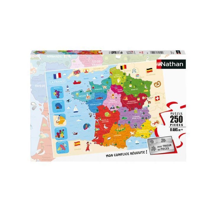 Puzzle 250 p carte de France - NATHAN JEUX - Bleu - Carton - 250 pieces - Des 6 ans