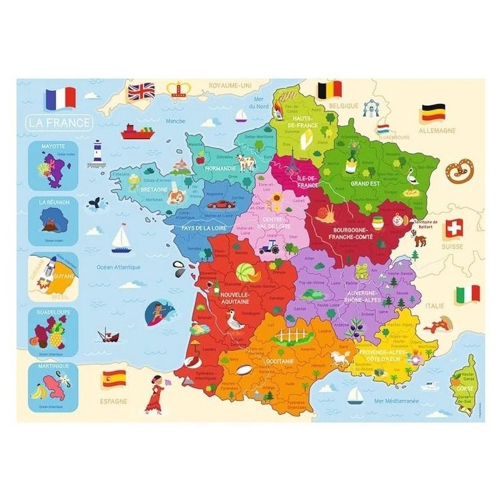Puzzle 250 p carte de France - NATHAN JEUX - Bleu - Carton - 250 pieces - Des 6 ans