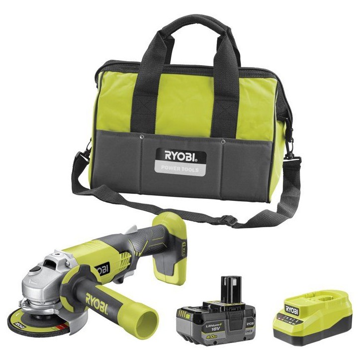 RYOBI Meuleuse d'angle 18V ONE+ Ø115 mm - batterie 4Ah + chargeur - sac de transport inclus - R18AG-140S RYOBI Meuleuse d'angle 18V ONE+ Ø115 mm - batterie 4Ah + chargeur - sac de transport inclus - R18AG-140S