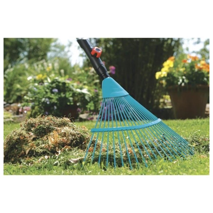 GARDENA Râteau a gazon 50cm Combisystem - Fil de fer solide - 22 dents – Ratissage petite surface herbe – Garantie 25 ans