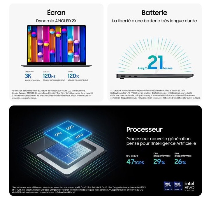 PC portable - SAMSUNG - Galaxy Book 5 Pro - 14'' - Intel Core Ultra 7 - 16 Go RAM - 1To SSD - AZERTY PC portable - SAMSUNG - Galaxy Book 5 Pro - 14'' - Intel Core Ultra 7 - 16 Go RAM - 1To SSD - AZERTY