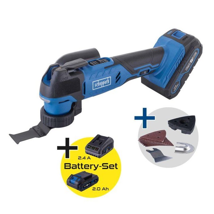 Outil multifonction sans fil C-MT40-X - pour scier, couper, racler, poncer - SCHEPPACH 20V IXES - Batterie 2Ah + chargeur 2.4A Outil multifonction sans fil C-MT40-X - pour scier, couper, racler, poncer - SCHEPPACH 20V IXES - Batterie 2Ah + chargeur 2.4A