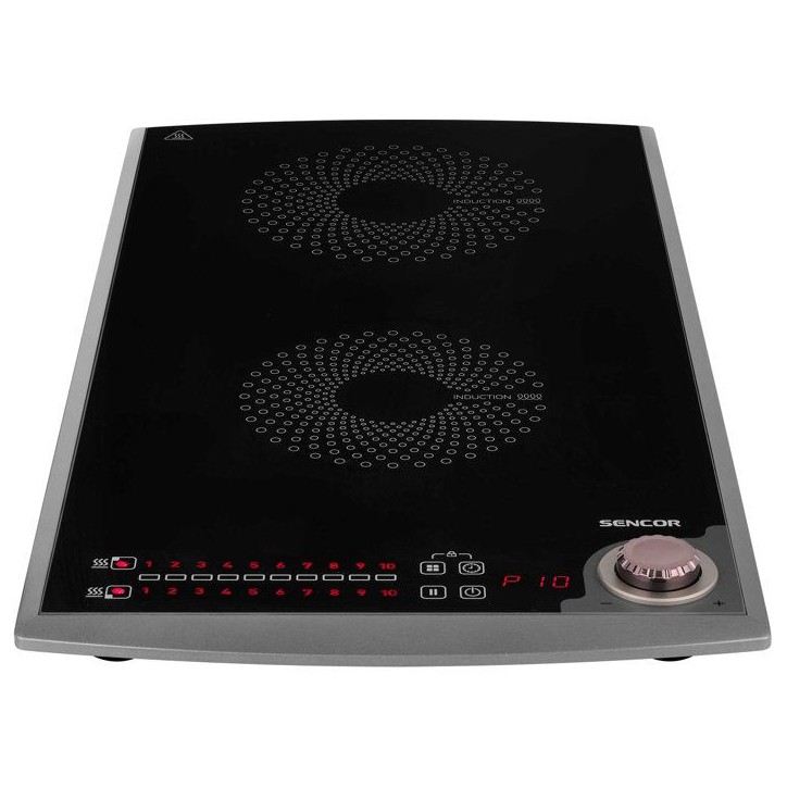 Plaque de cuisson a induction Sencor SCP 5414GY - 2 foyers - Commandes tactiles - 10 niveaux - Compacte - 3100 W - Noire