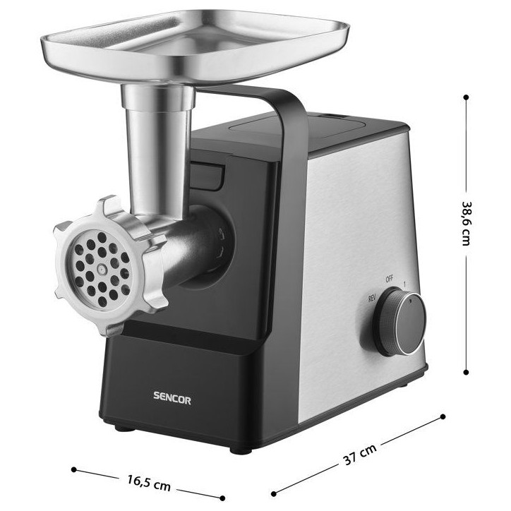 Hachoir a viande Sencor SMG 7400SS - Saucisses et kebbé - Trancheur-râpe inclus - 3 disques - 2,5 kg/min - Inox