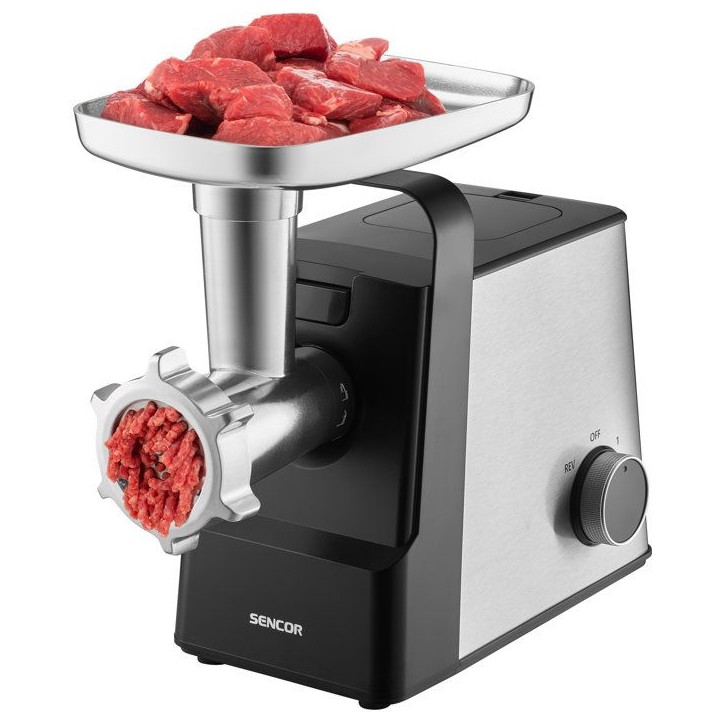 Hachoir a viande Sencor SMG 7400SS - Saucisses et kebbé - Trancheur-râpe inclus - 3 disques - 2,5 kg/min - Inox