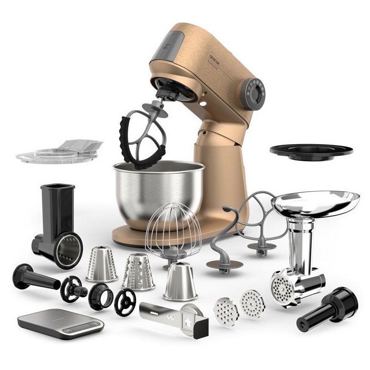 Robot pâtissier multifonction Sencor STM 7630RS Gordon - Pétrin et hachoir a viande - Bol inox 5,5 L - Moteur 1500 W - Champag Robot pâtissier multifonction Sencor STM 7630RS Gordon - Pétrin et hachoir a viande - Bol inox 5,5 L - Moteur 1500 W - Champag
