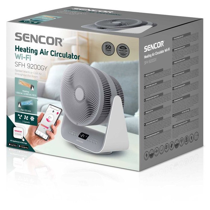 Radiateur soufflant connecté Sencor SFH 9200GY - Chauffage d'appoint rapide - Wi-Fi et télécommande - Oscillation 80° - Gris