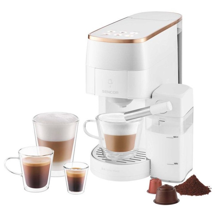 Machine a expresso multi-capsules SENCOR SCC 3001WH Marco Polo - Nespresso et Dolce Gusto - Cappuccino - Blanc