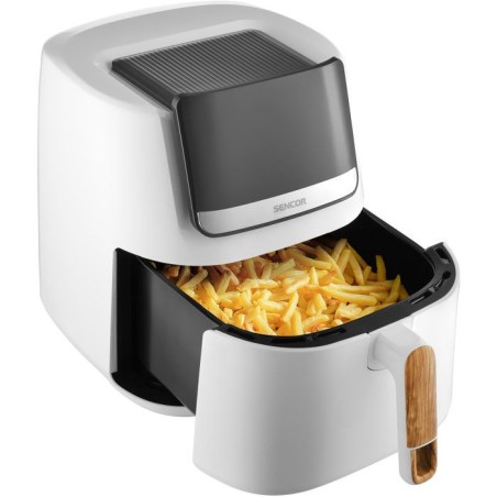 Friteuse a air chaud Sencor SFR 6551WH-EUE3 Vita - Prete en 3 min - Ne chauffe pas au toucher - Design bois - 6,5 L - Blanc