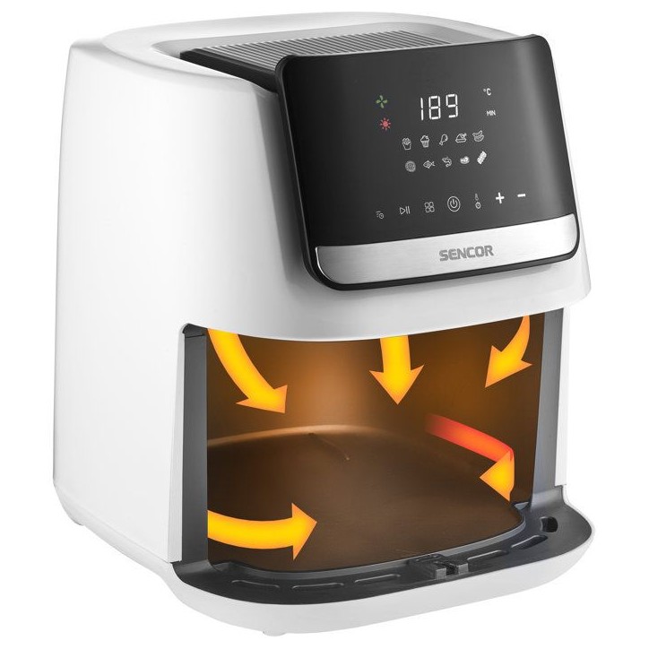 Friteuse a air chaud Sencor SFR 6551WH-EUE3 Vita - Prete en 3 min - Ne chauffe pas au toucher - Design bois - 6,5 L - Blanc