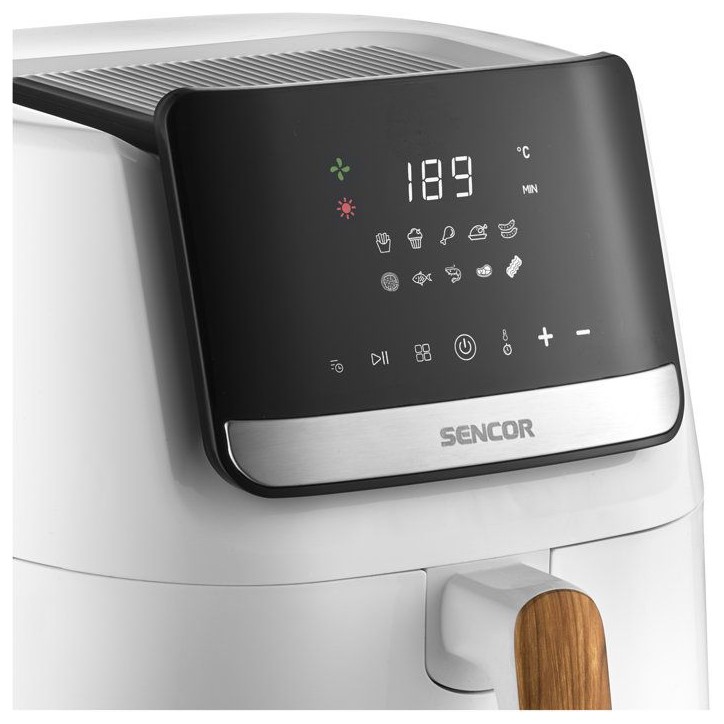 Friteuse a air chaud Sencor SFR 6551WH-EUE3 Vita - Prete en 3 min - Ne chauffe pas au toucher - Design bois - 6,5 L - Blanc