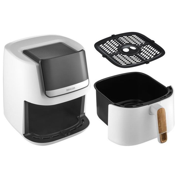 Friteuse a air chaud Sencor SFR 6551WH-EUE3 Vita - Prete en 3 min - Ne chauffe pas au toucher - Design bois - 6,5 L - Blanc
