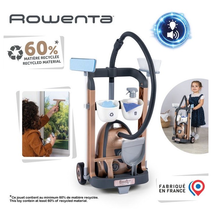 Smoby - Rowenta Chariot Ménage+ Aspirateur - Des 3 ans - Fabriqué en France