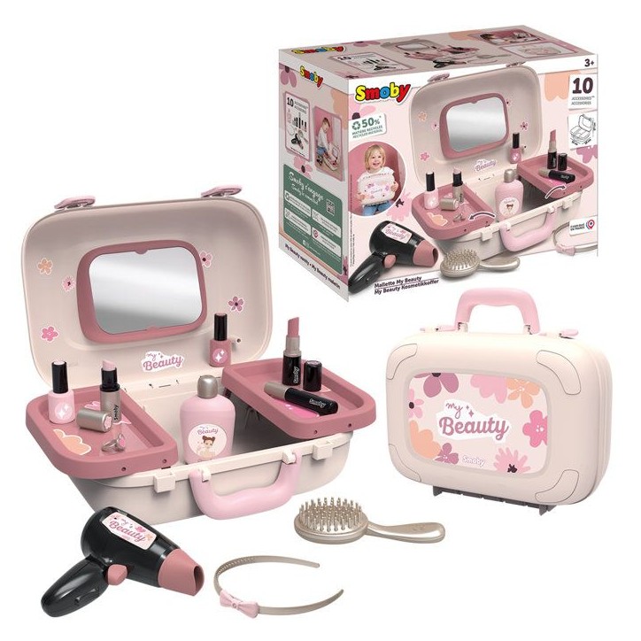 Smoby - My Beauty Vanity - Coiffure, Onglerie et Maquillage - 10 Accessoires Inclus + Miroir - Des 3 ans - Fabriqué en France