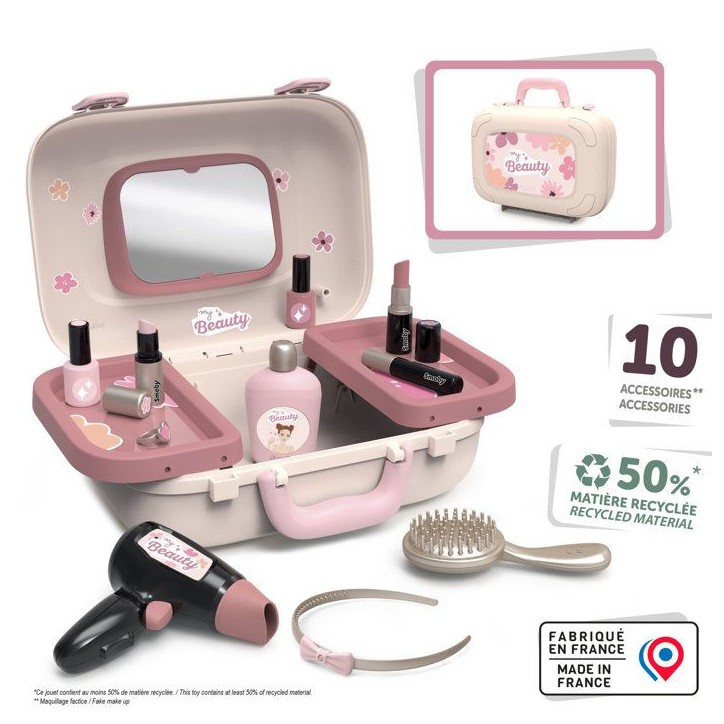 Smoby - My Beauty Vanity - Coiffure, Onglerie et Maquillage - 10 Accessoires Inclus + Miroir - Des 3 ans - Fabriqué en France