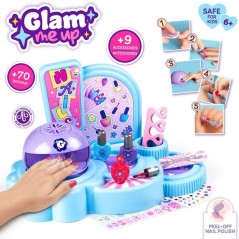 Smoby - Glam Nail Salon - Studio de Manucure Enfant - Seche-Ongles - 3 Vernis - Lime - Stickers et Accessoires - Des 6 ans