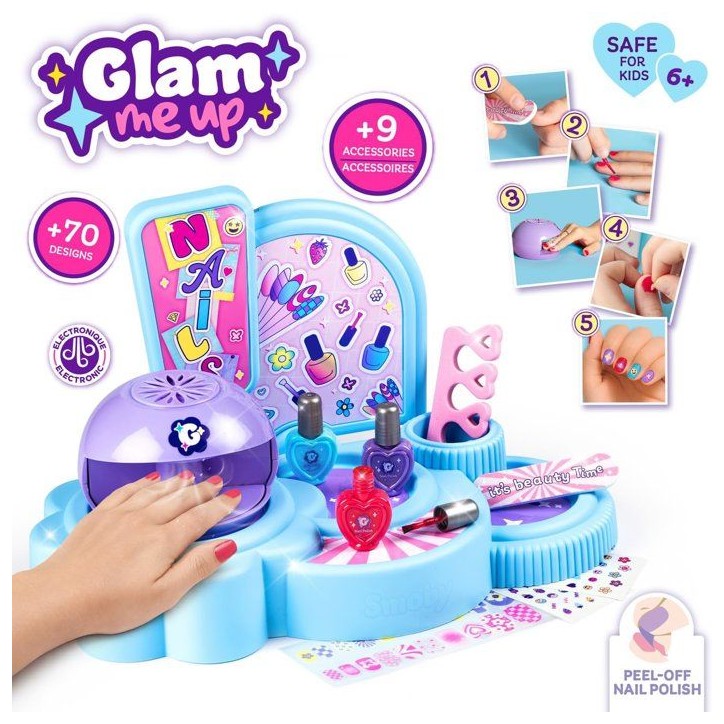 Smoby - Glam Nail Salon - Studio de Manucure Enfant - Seche-Ongles - 3 Vernis - Lime - Stickers et Accessoires - Des 6 ans Smoby - Glam Nail Salon - Studio de Manucure Enfant - Seche-Ongles - 3 Vernis - Lime - Stickers et Accessoires - Des 6 ans