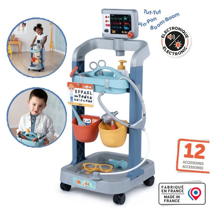 Smoby - Chariot Médical Électronique - Chariot Docteur Enfant - Sons Lumieres - 12 Accessoires - Des 3 ans - Fabriqué en Fran Smoby - Chariot Médical Électronique - Chariot Docteur Enfant - Sons Lumieres - 12 Accessoires - Des 3 ans - Fabriqué en Fran