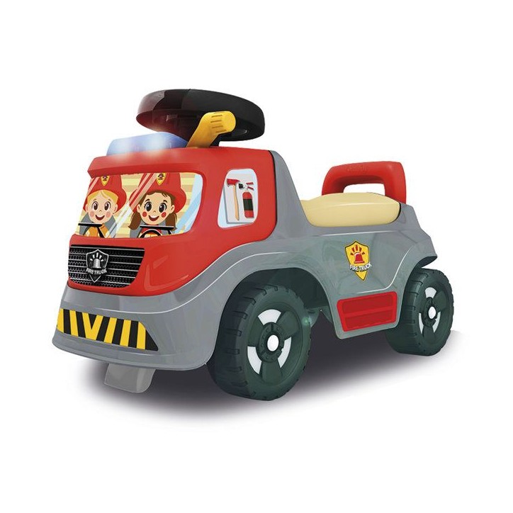 Smoby - Porteur Auto - Camion Pompier - Des 12 mois - Sirene avec lumieres et effets sonores - Coffre de rangement