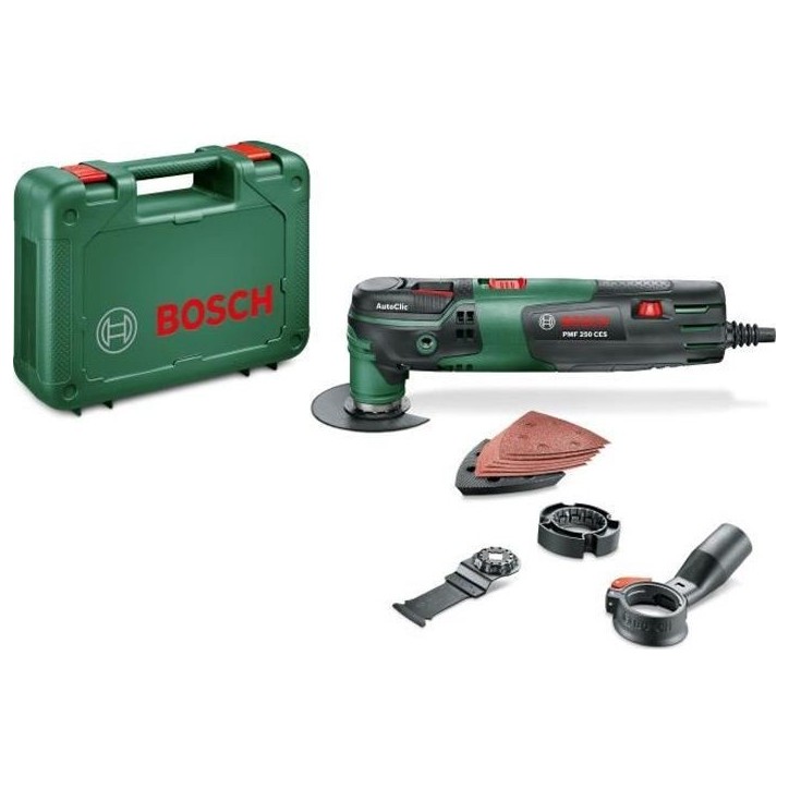 Outil multifonctions Bosch - PMF 250 CES - filaire 250W - Fonction Autoclic (changement accessoire sans outil) + accessoires et