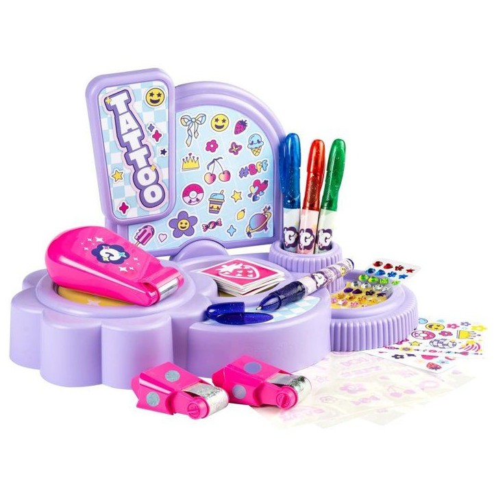 Tatoo Corner - Glam me Up - Smoby - Studio de tatouage pour enfant - 4 styles de tatouage - Accessoires inclus - Des 6 ans