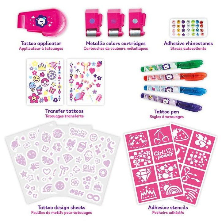 Tatoo Corner - Glam me Up - Smoby - Studio de tatouage pour enfant - 4 styles de tatouage - Accessoires inclus - Des 6 ans
