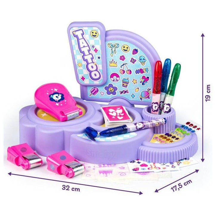 Tatoo Corner - Glam me Up - Smoby - Studio de tatouage pour enfant - 4 styles de tatouage - Accessoires inclus - Des 6 ans