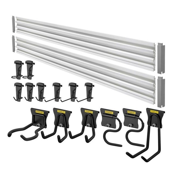 Ensemble de rangement - STANLEY - STST-22000-1 - 2 rails 120 cm - 18 accessoires - Gris Ensemble de rangement - STANLEY - STST-22000-1 - 2 rails 120 cm - 18 accessoires - Gris