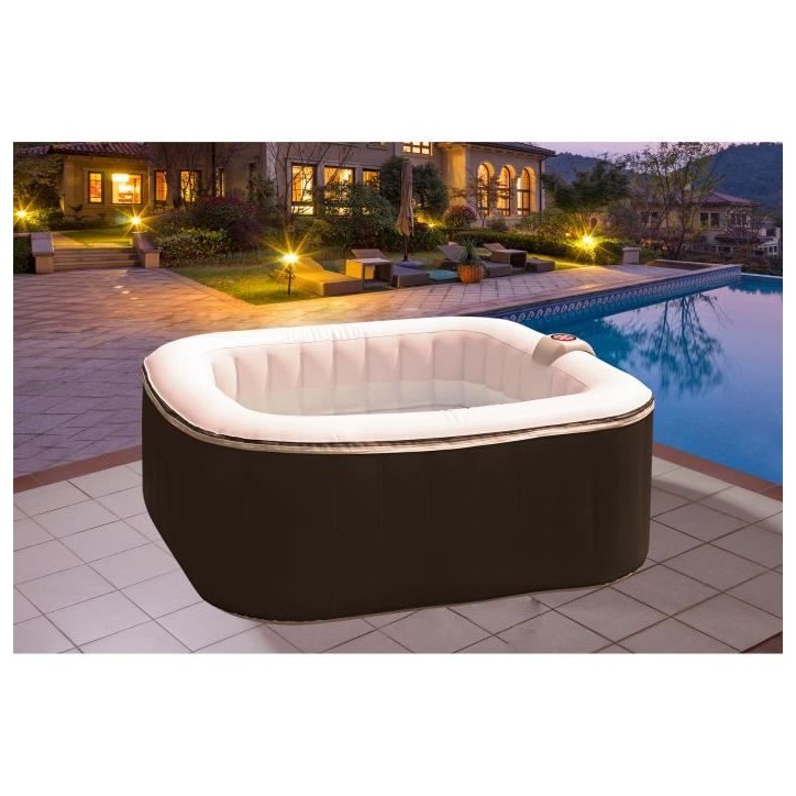 Spa gonflable SUNSPA - AC01-LED - 157 x 67 cm - 4 places - Carré (Livé avec filtre, cadenas, tapis de sol et couverture)