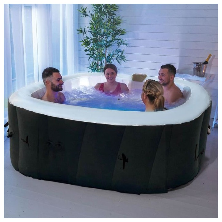 Spa gonflable SUNSPA - AC01-LED - 157 x 67 cm - 4 places - Carré (Livé avec filtre, cadenas, tapis de sol et couverture)