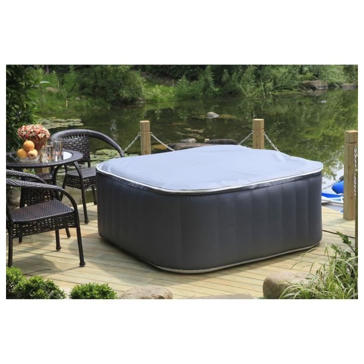 Spa gonflable SUNSPA - AC01-LED - 157 x 67 cm - 4 places - Carré (Livé avec filtre, cadenas, tapis de sol et couverture)