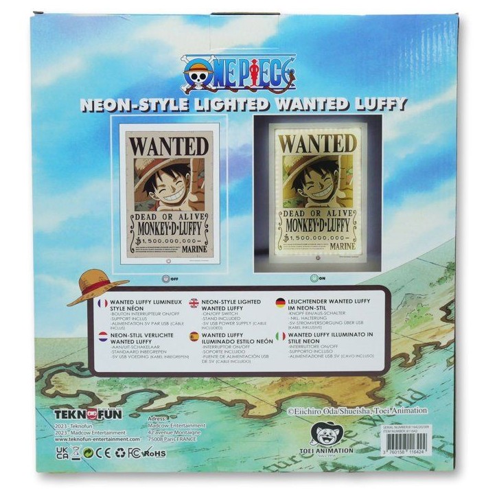 Lampe LED - TEKNOFUN - Néon mural Luffy Wanted One Piece 30 cm Lampe LED - TEKNOFUN - Néon mural Luffy Wanted One Piece 30 cm